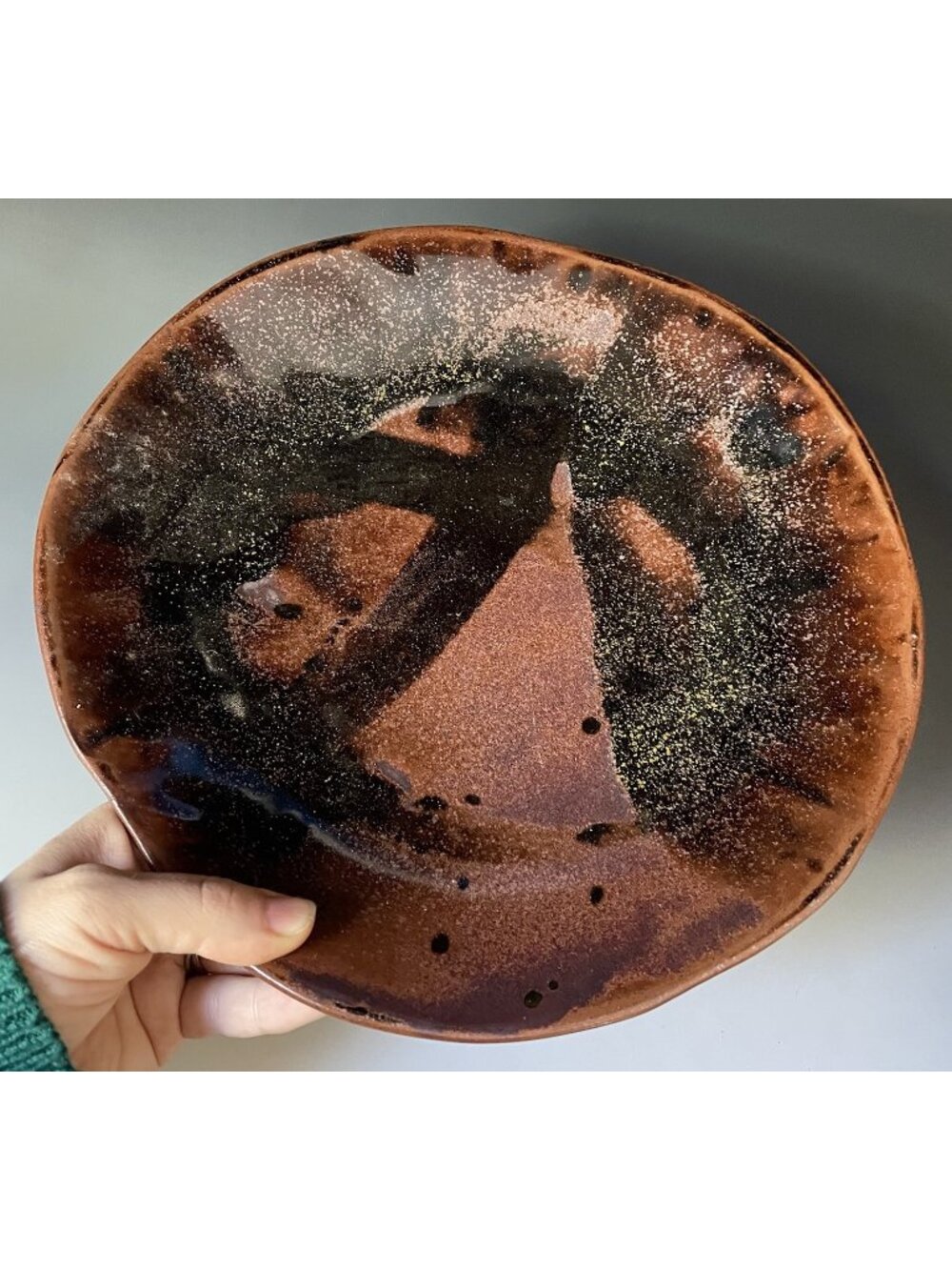 11" Abstract Vintage Studio Art Pottery Tenmonku Hares Fur Wall Plate 'McGee'